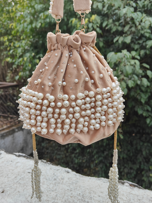 Beige Pearl Bucket Potli