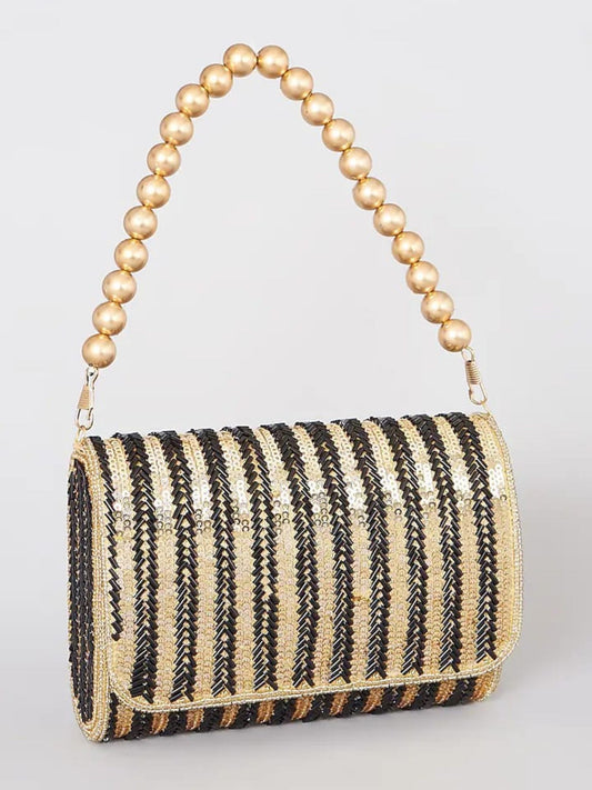 Black & Gold Flapover Clutch