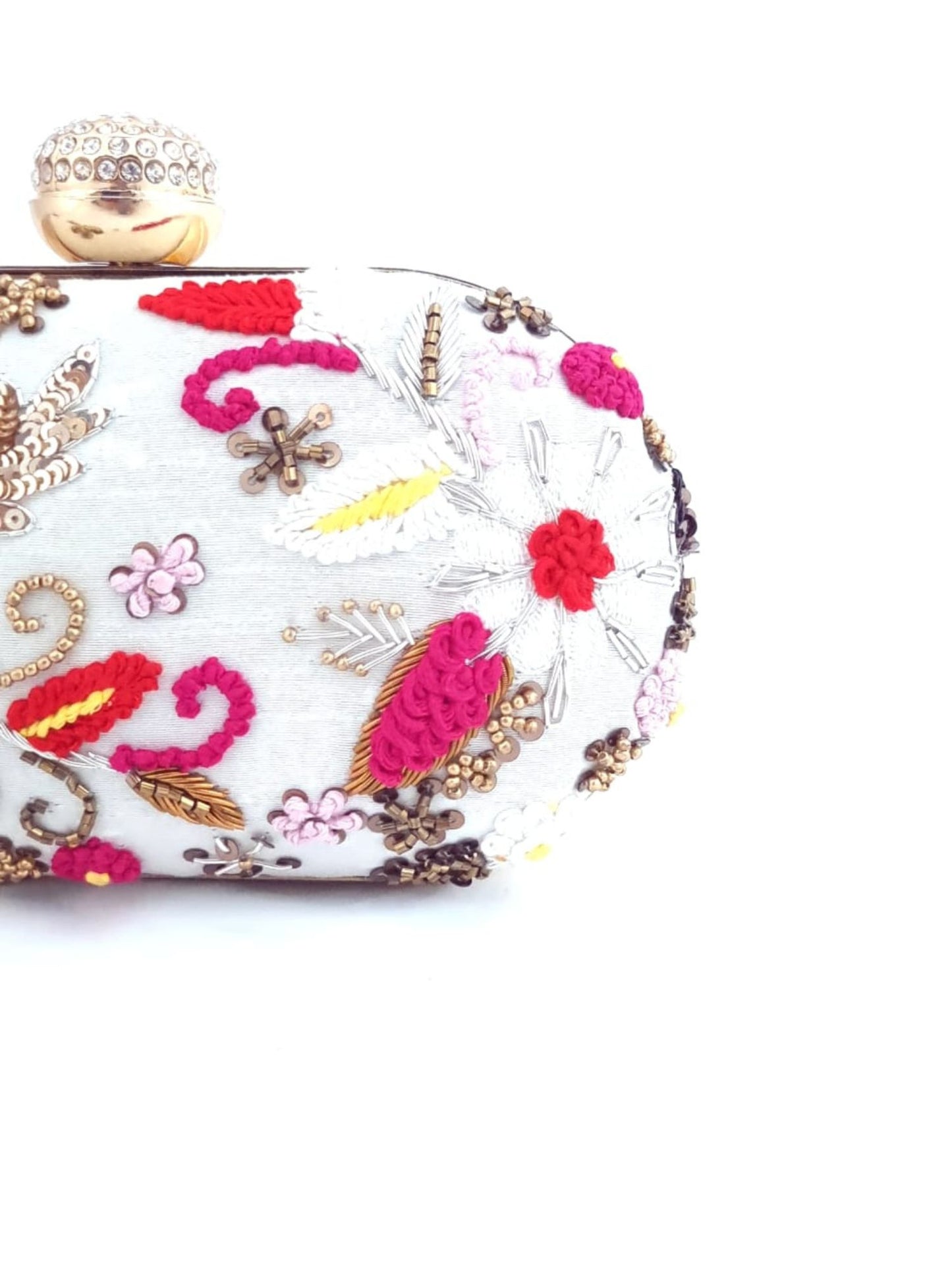 White Floral Capsule Clutch