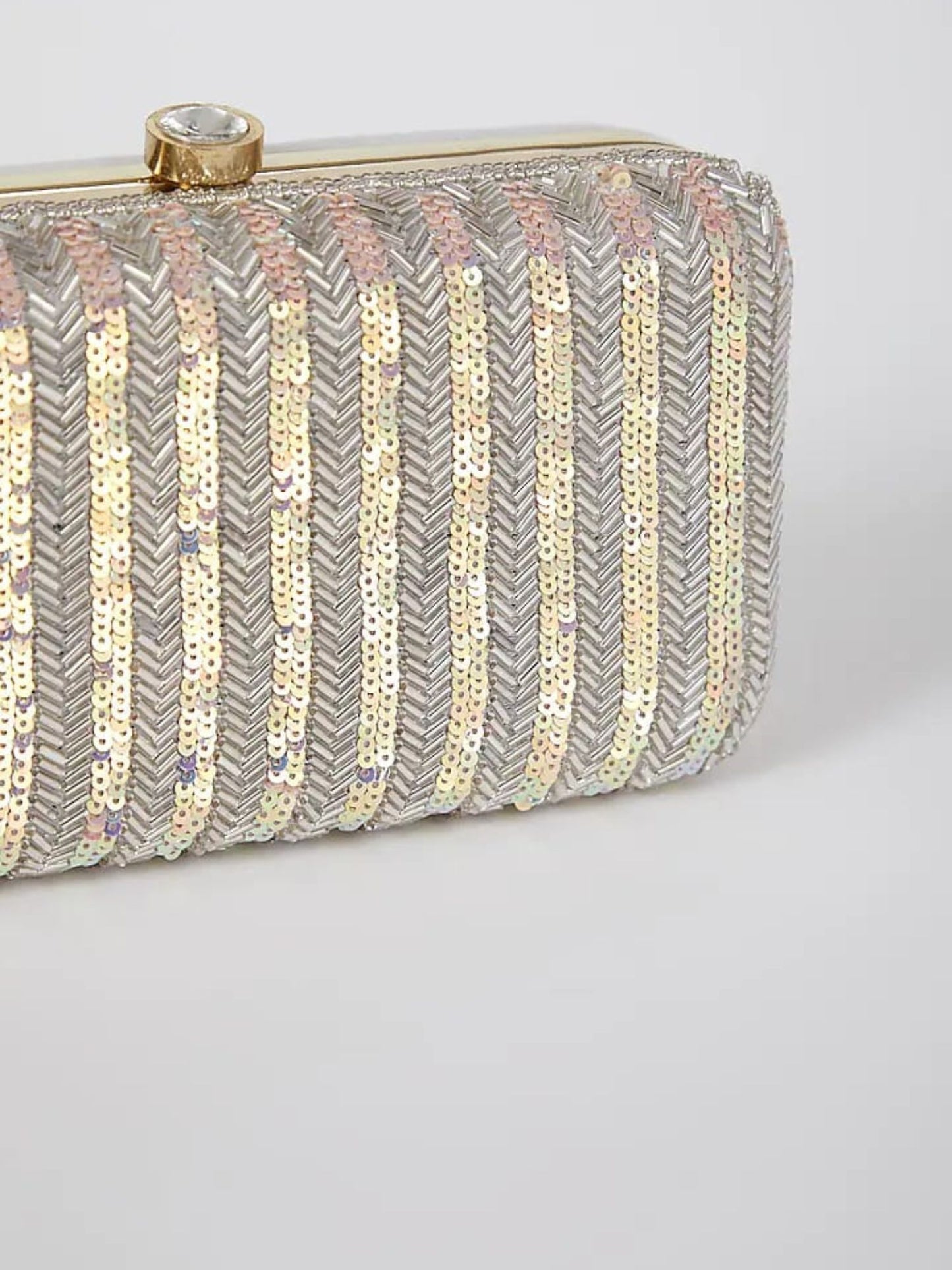 Silver Rainbow Sequins Clutch