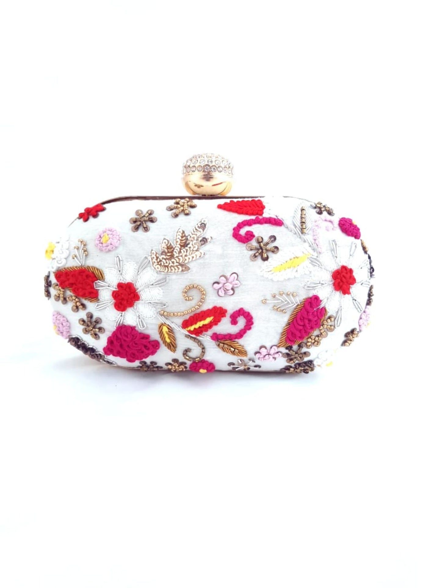 White Floral Capsule Clutch