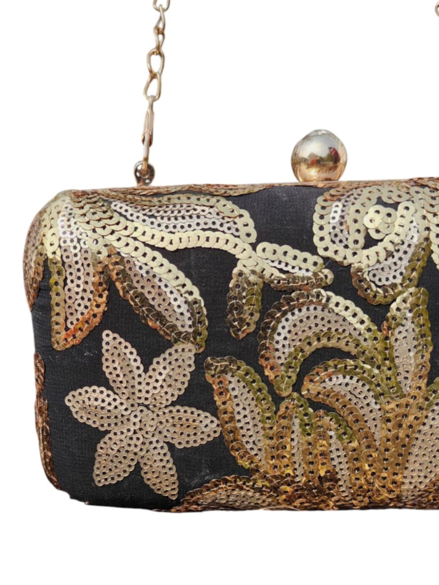 Black Floral sequins Fabric Clutch