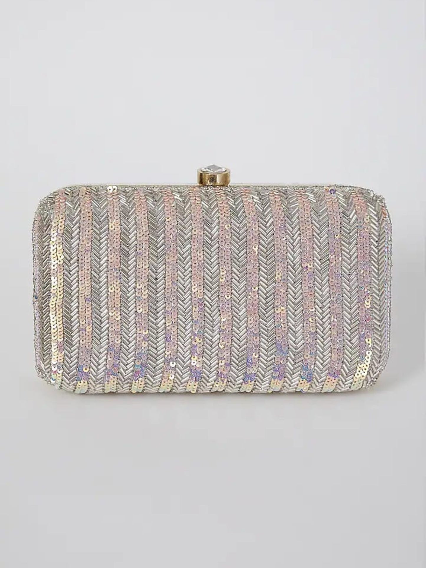 Silver Rainbow Sequins Clutch