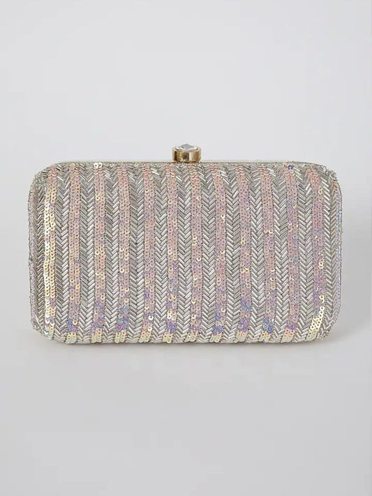 Silver Rainbow Sequins Clutch