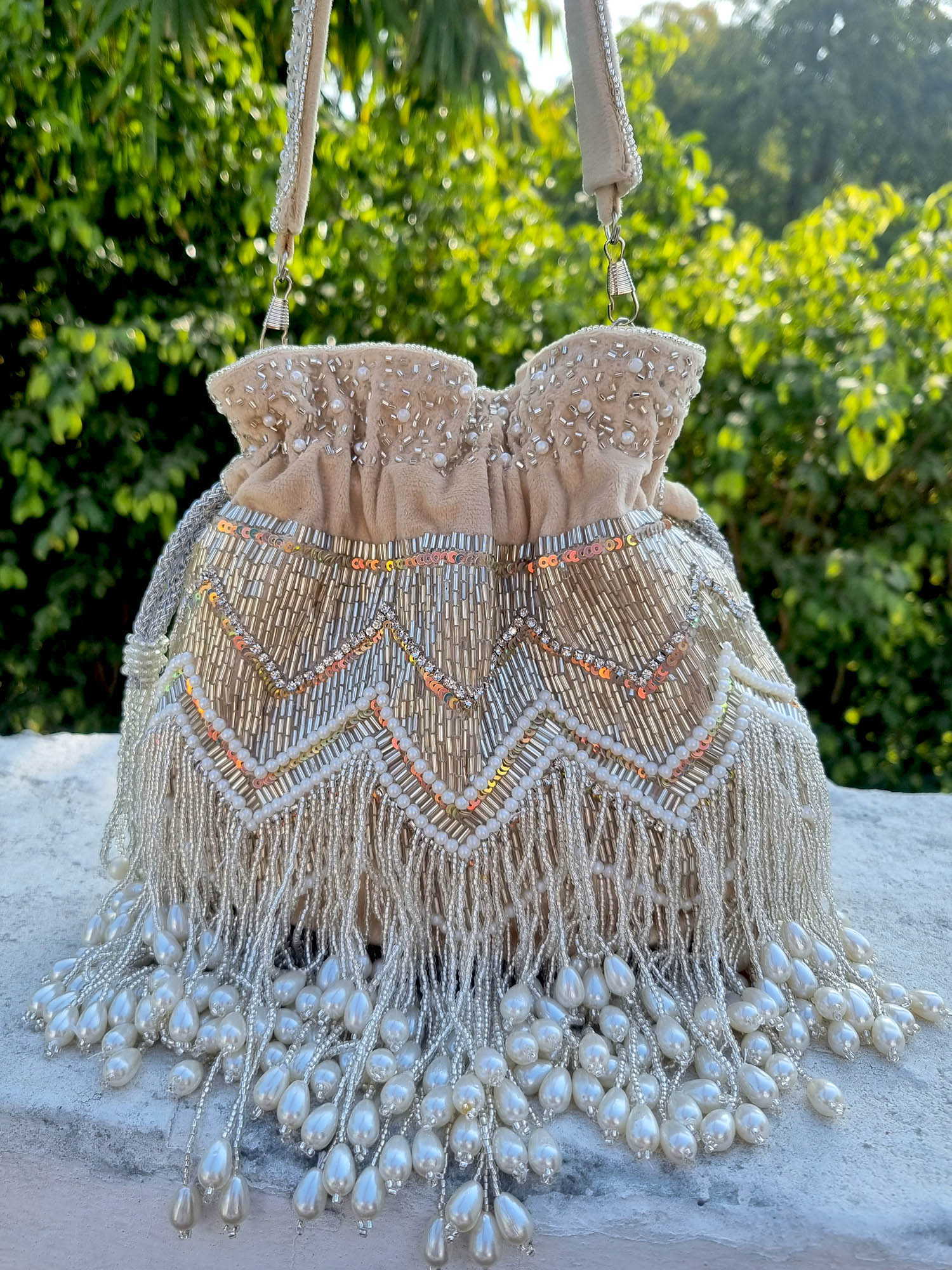 Traditional Handcrafted Women's Golden Pearl Potli Bag Rare Handbag | eBay