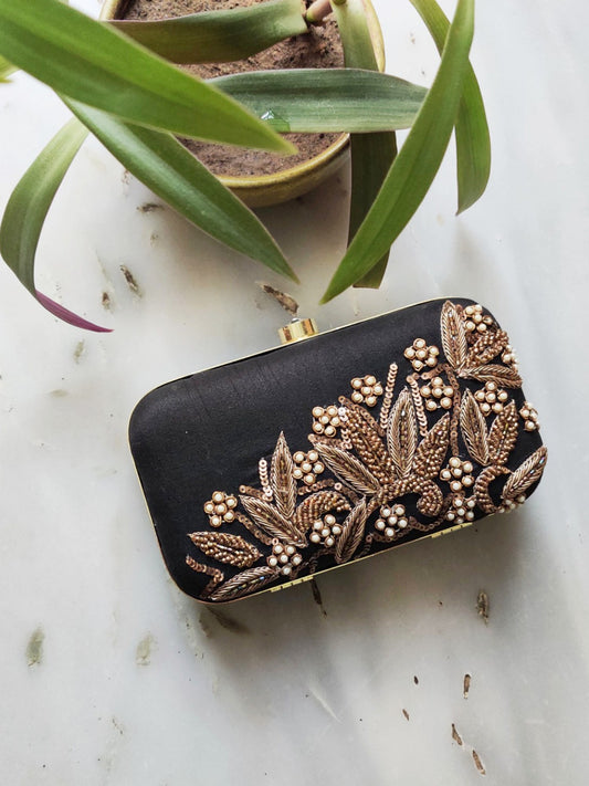 Black Dabka Leaf Clutch