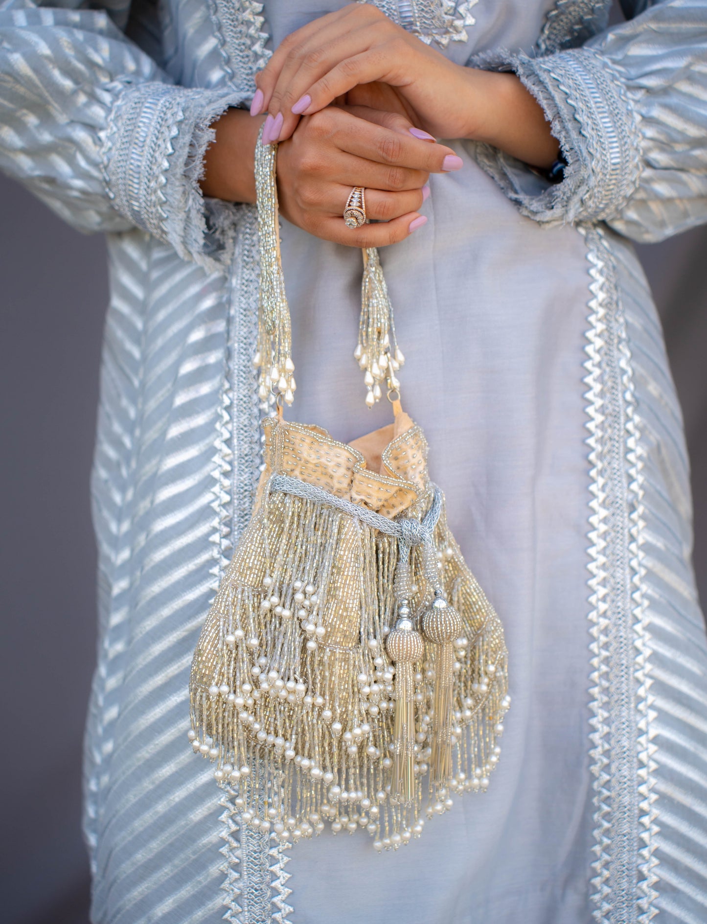 Silver Fringe Glam Potli