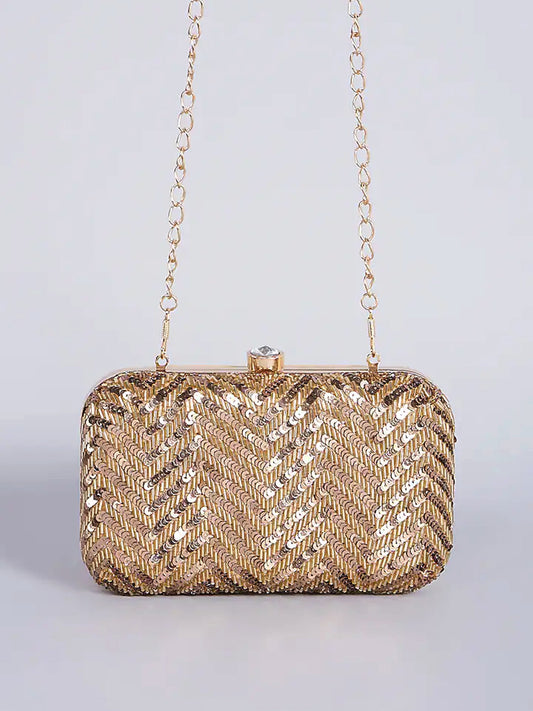 Antique Gold Zigzag sequins Clutch