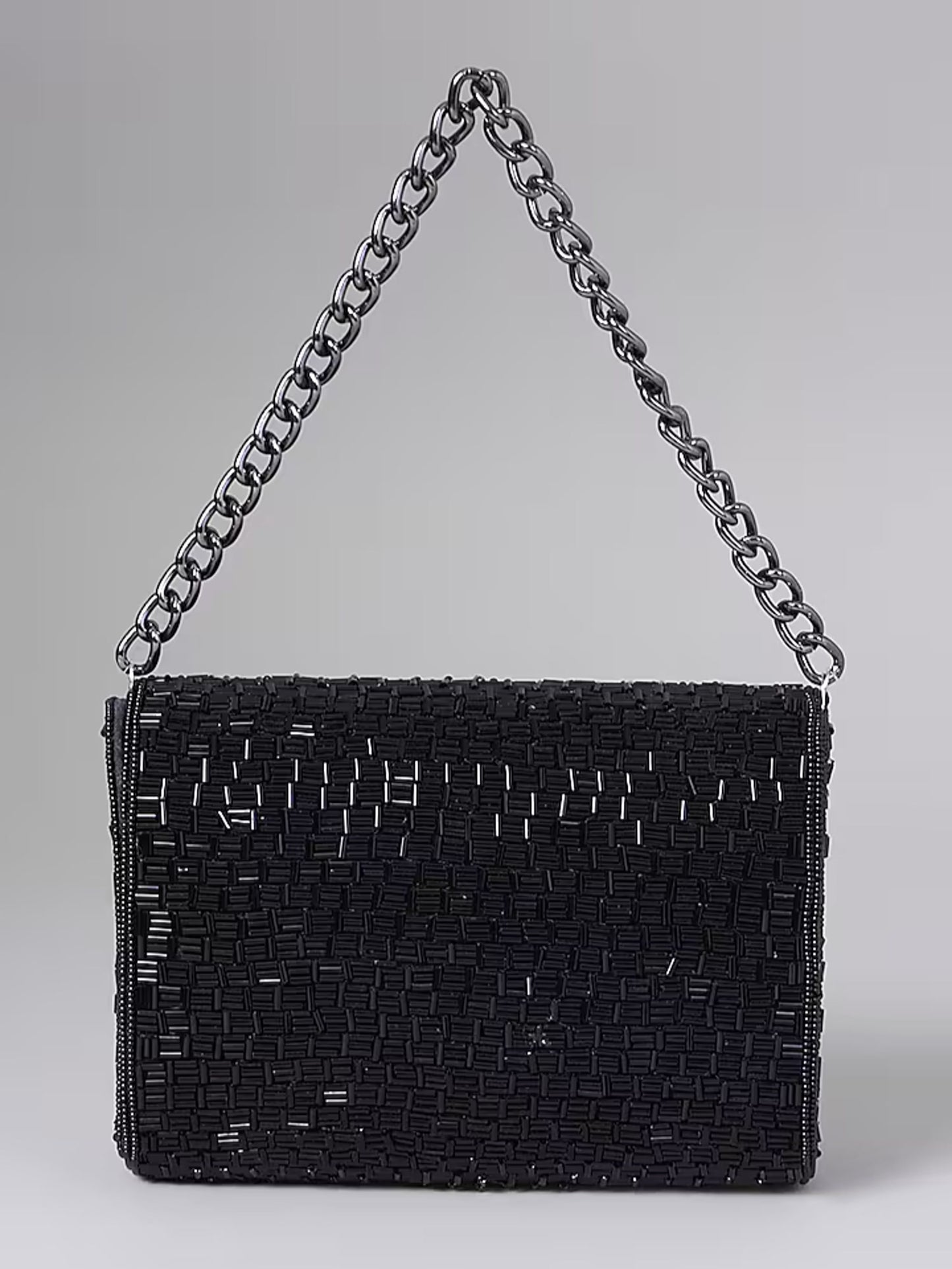 Black Weave Flapover Clutch