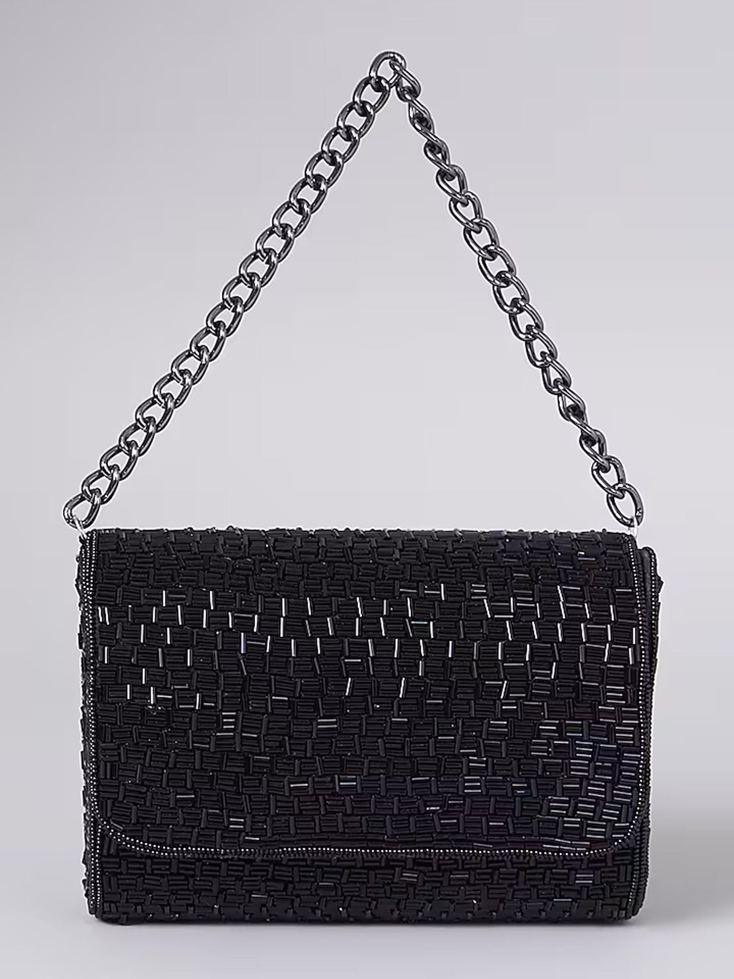 Black Weave Flapover Clutch