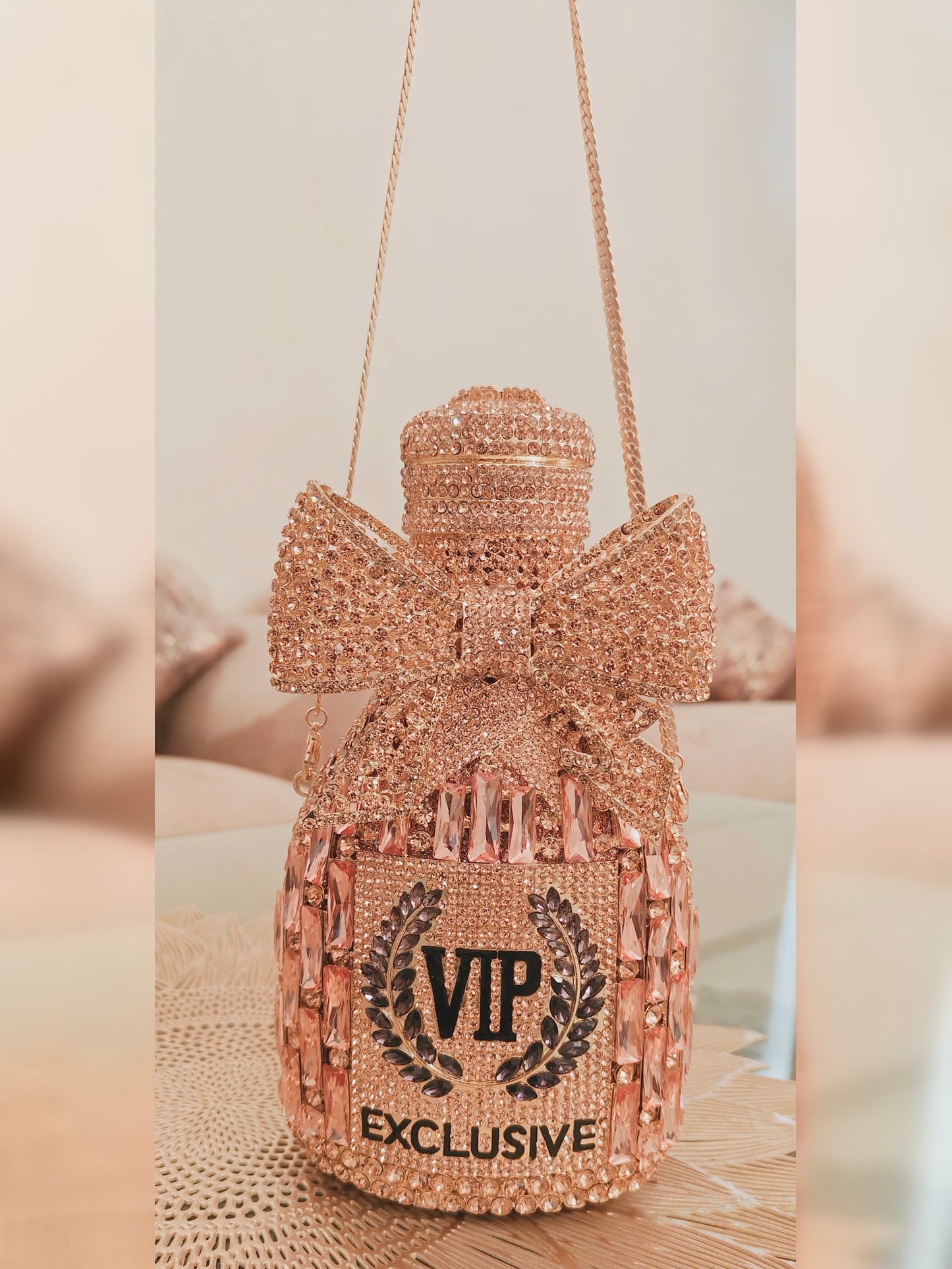 Rose Gold Champagne shaped crystal clutch