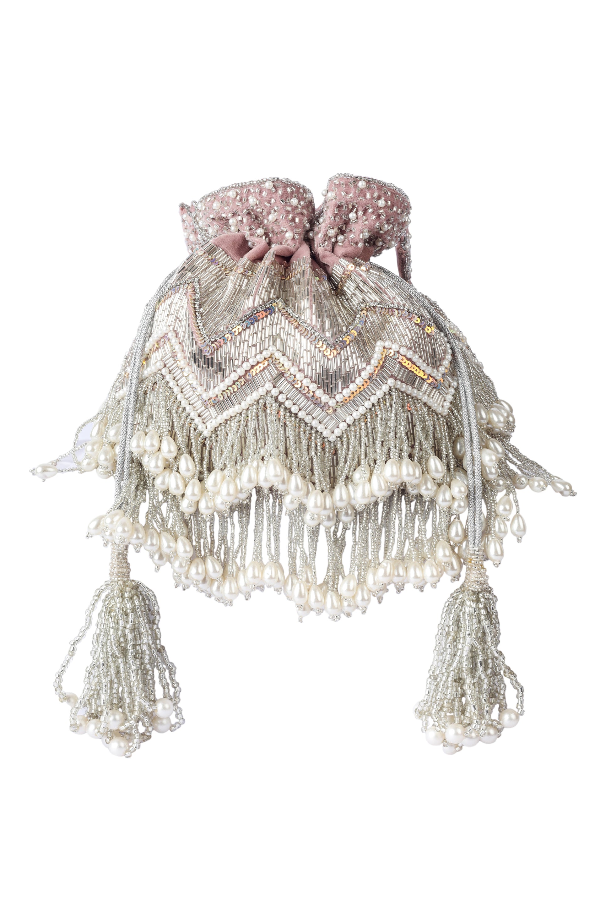 Peri Pearl Tassel Handembroidered Potli - aclutchstory